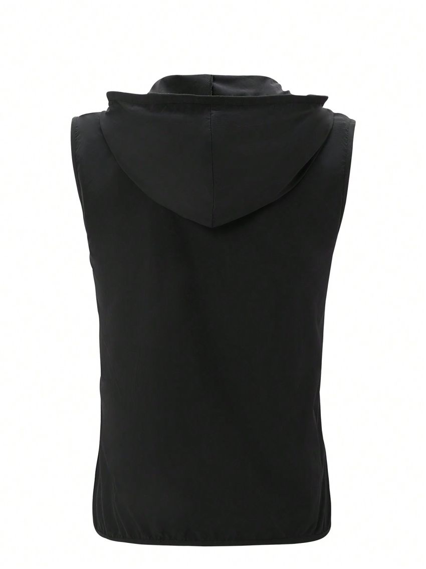 Men's Zippered Sleeveless Hooded Outdoor Vest Jacket