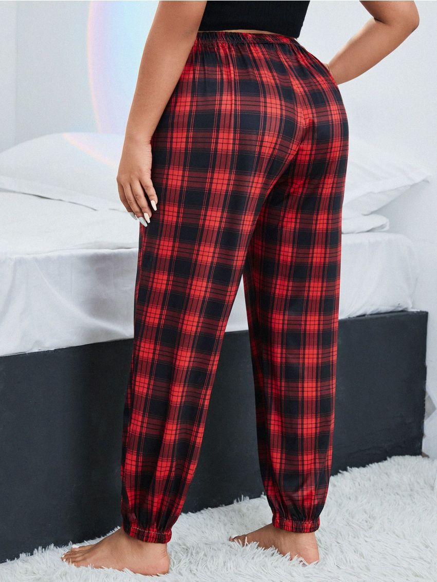 Plus Plaid Print Knot Front Sleep Pants