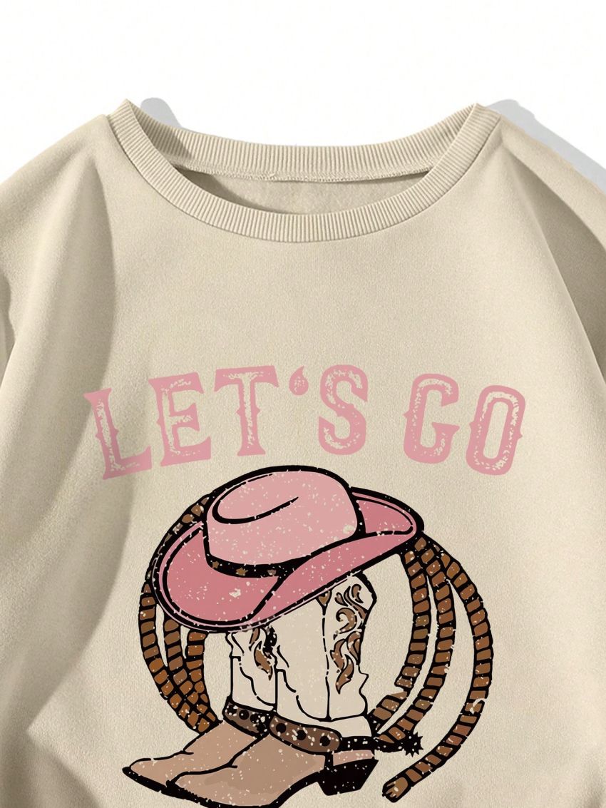 Cowboy Boots & Letter Graphic Thermal Lined Sweatshirt