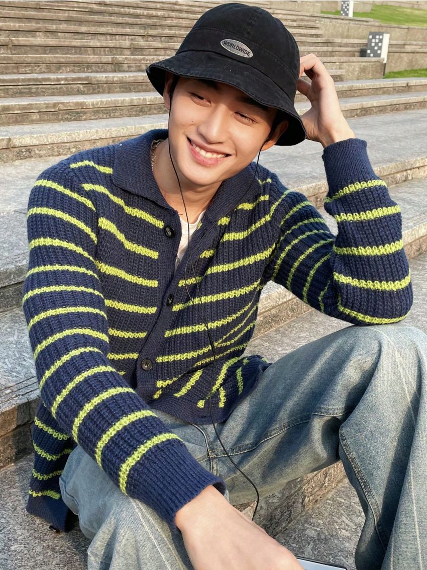 Men's Striped Button-up Cardigan