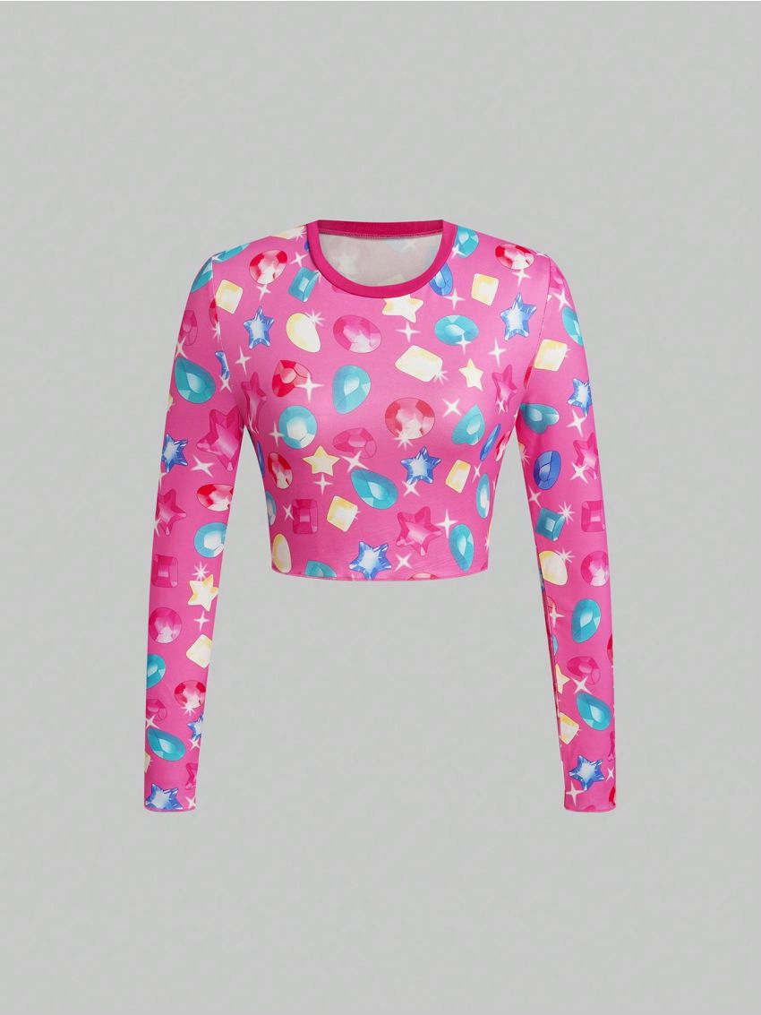 SHEIN ICON Gemstone Print Crop Tee