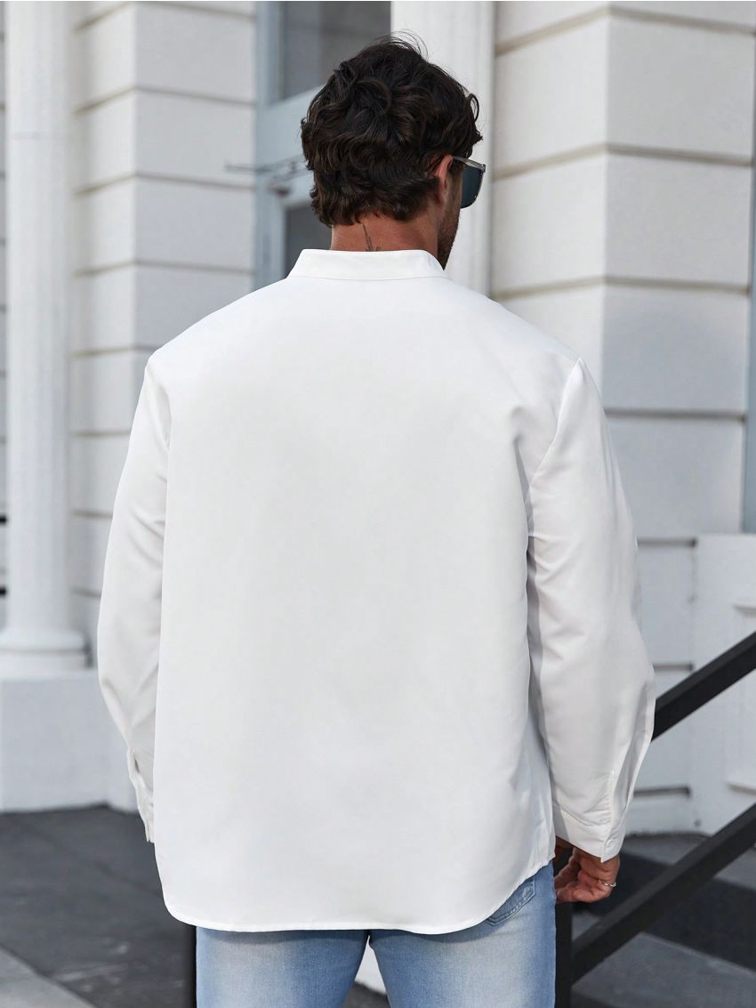 Men'S Plus-Size Solid Color Long Sleeve Shirt