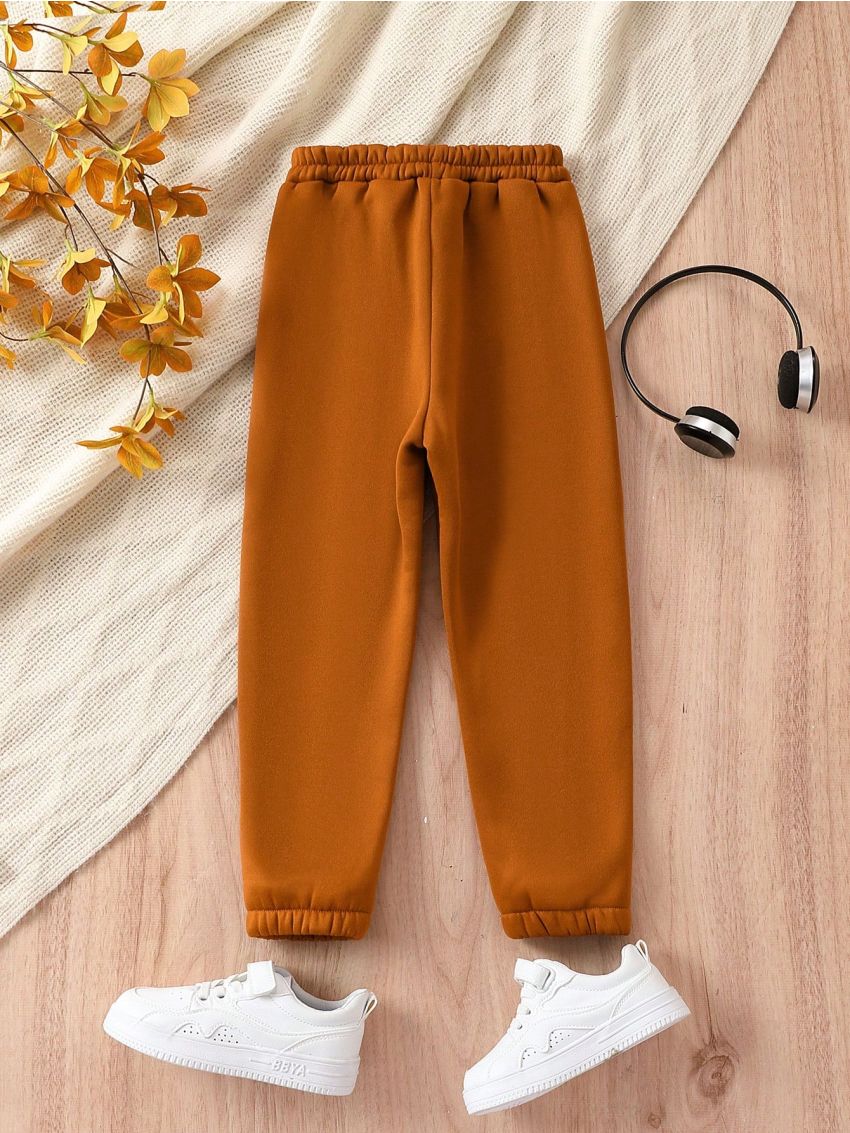 Young Girl Solid Elastic Waist Thermal Sweatpants