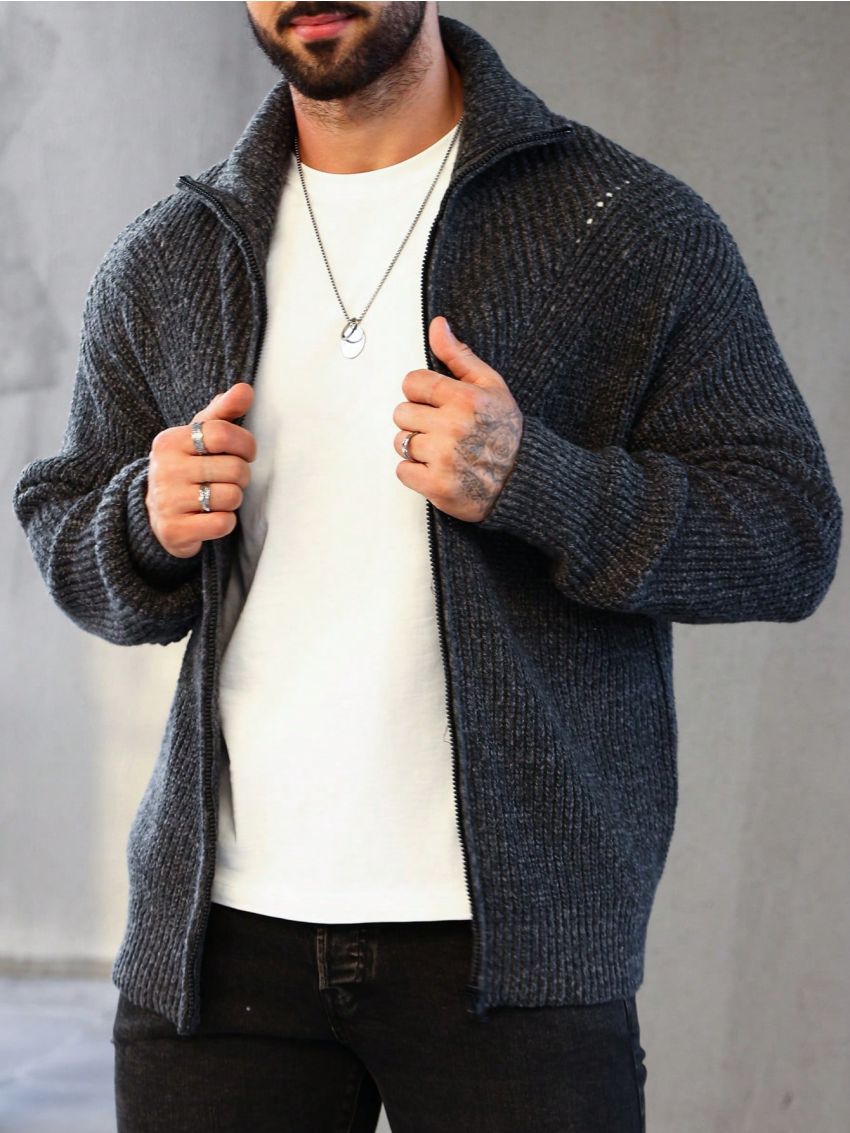 Manfinity Homme Men's Solid Color Zipper Cardigan