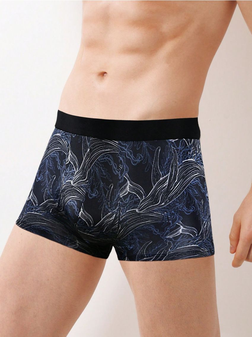 Men's Full-surface Printed Woven Belt Patchwork Flat Angle Underwear (2pcs Combination)