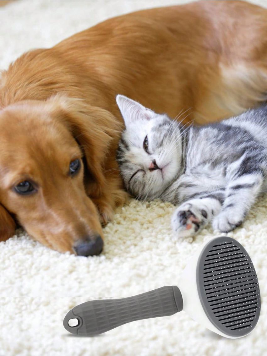 1pc Cat Comb Brush, Dog Deshedding Tool Shedding Hair Remover, Stainless Steel Rounded Tips, Safe For Skin