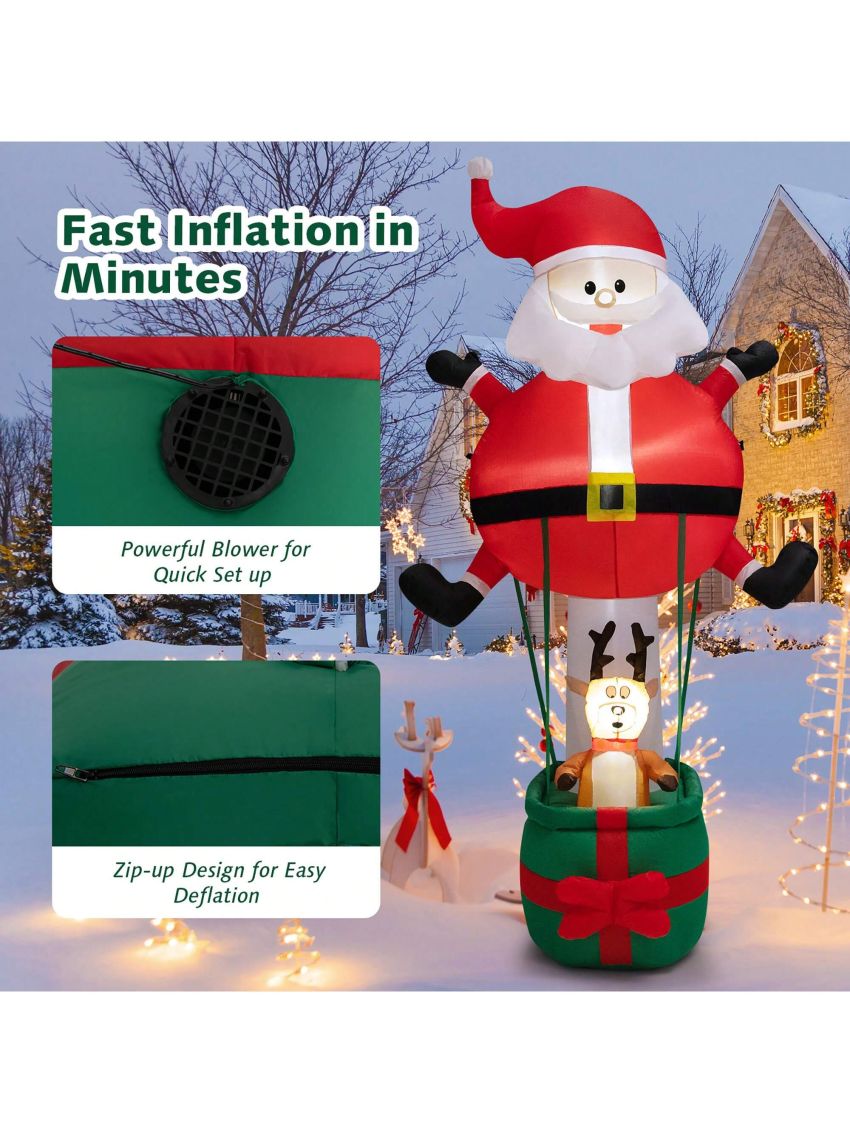 Gymax 8FT Inflatable Santa Claus & Reindeer Christmas Decoration w/ LED Lights
