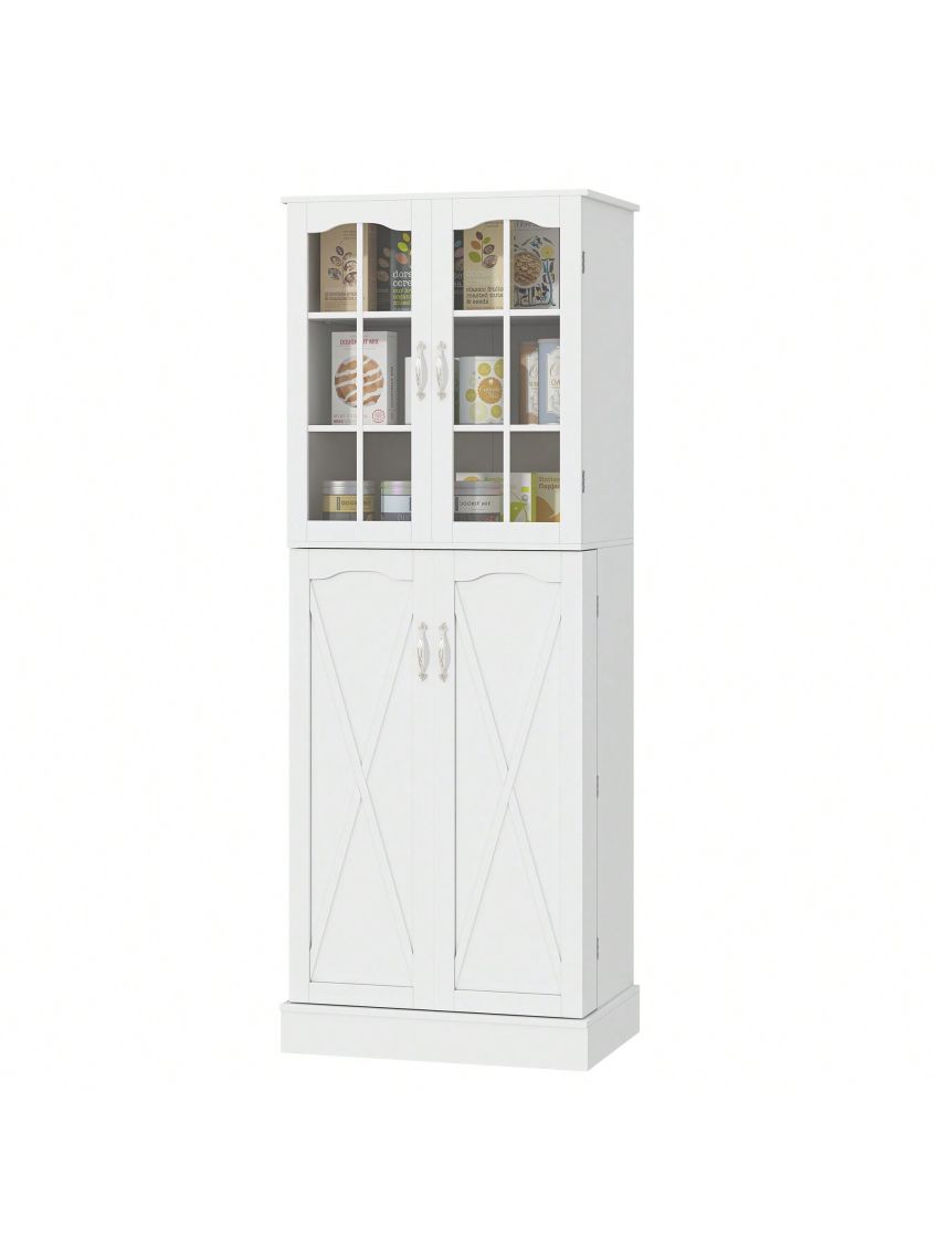 Kitchen Pantry Cabinets, White Freestanding Kitchen Pantry Storage Cabinet with Adjustable Shelves & Doors, Buffet Cupboards Sideboard Tall Storage Cabinet for Home Office Use