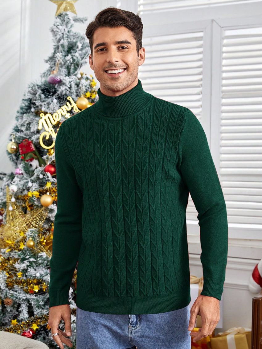 SHEIN Men'S Solid Color Turtleneck Long Sleeve Sweater