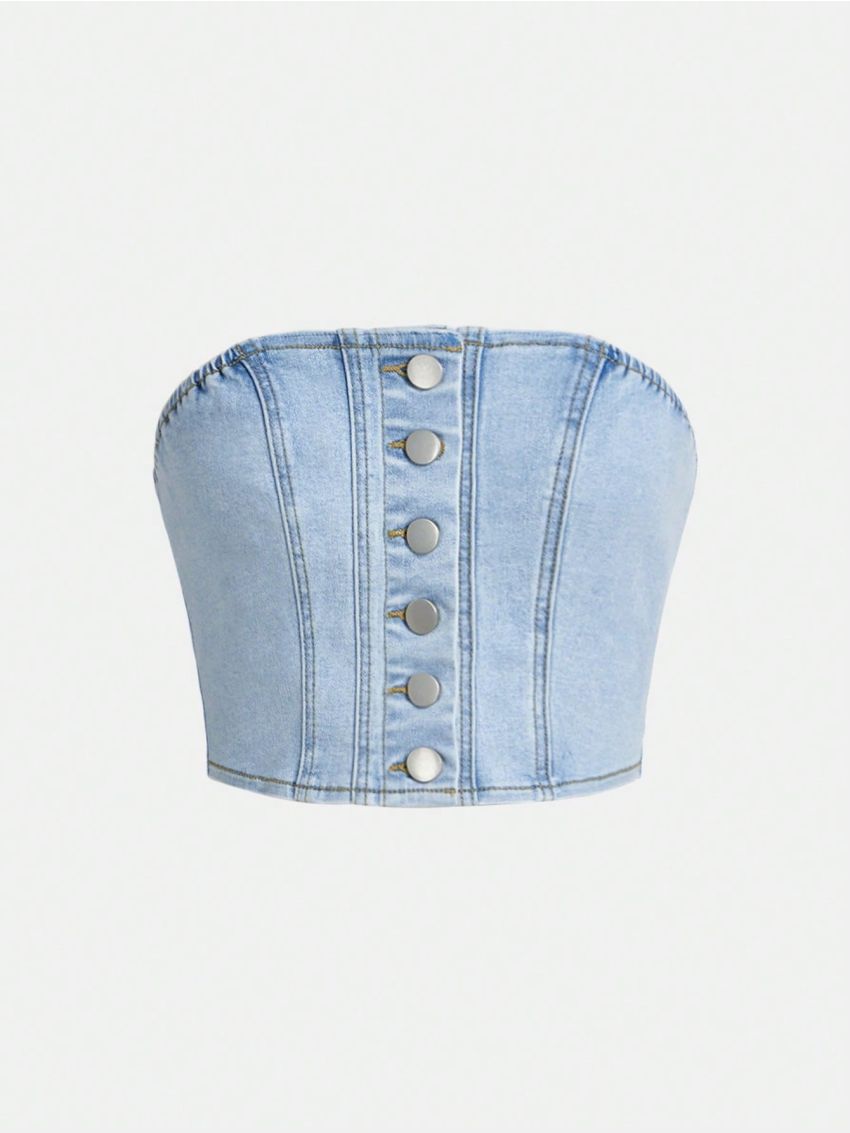 Teen Girls' Denim Bandeau Top With Front Button Closure