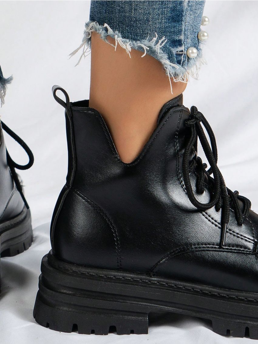 Lace-up Thick Heel & Platform Casual Short Boots Women's Fashionable Moto Boots