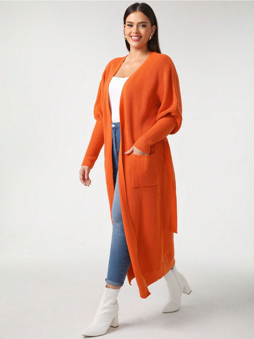 Haute Life Plus Plus Dual Pocket Drop Shoulder Open Front Cardigan