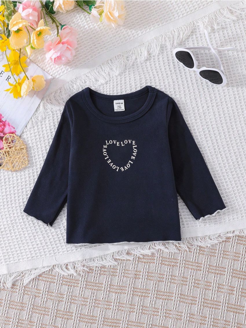 Three-Piece Set Of Long-Sleeved Tops With Heart Letter Pattern For Baby Girls