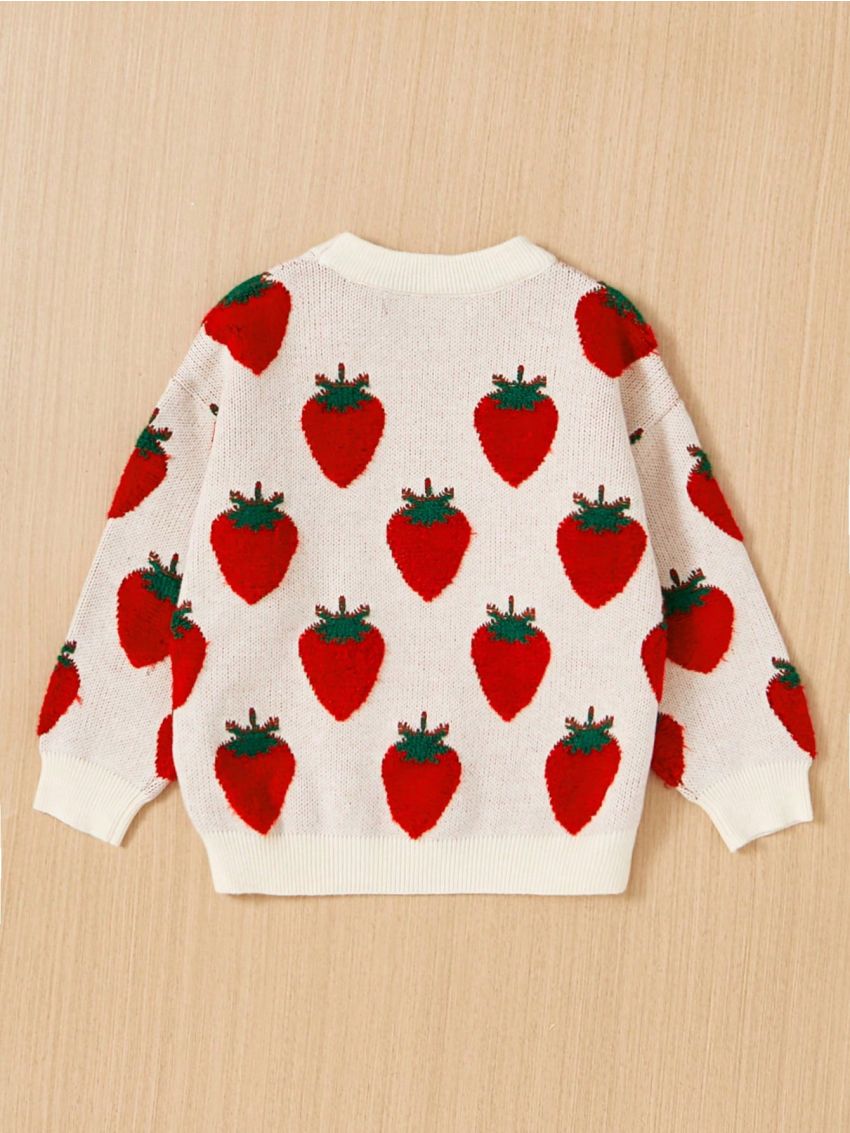 SHEIN Kids KDOMO Girls' College Style Loose Fit Round Neck Sweater With Long Sleeve