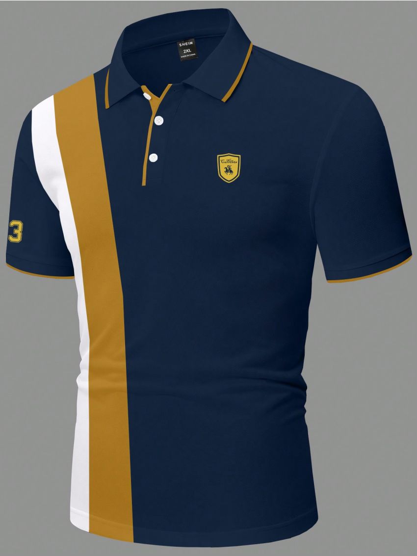 Manfinity Men's Plus Size Color Block Casual Polo Shirt