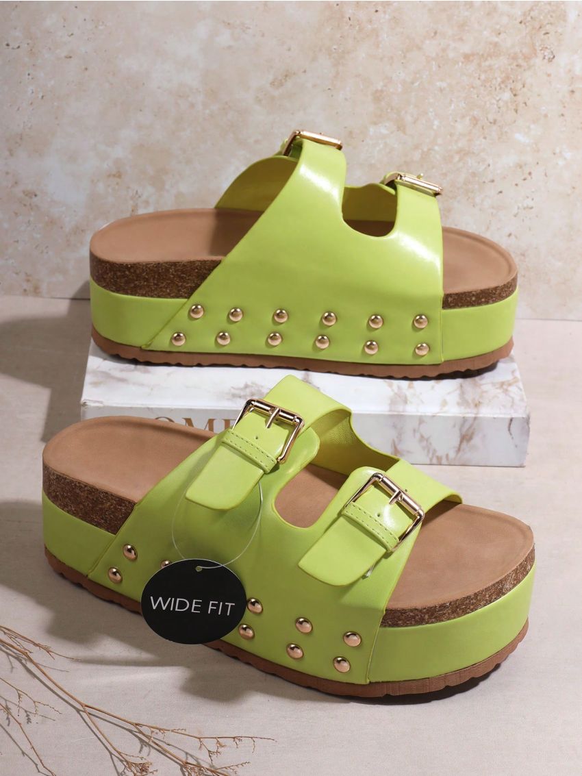 Fashionable Thick Soled Slippers With Beaded Decoration, Plus Size