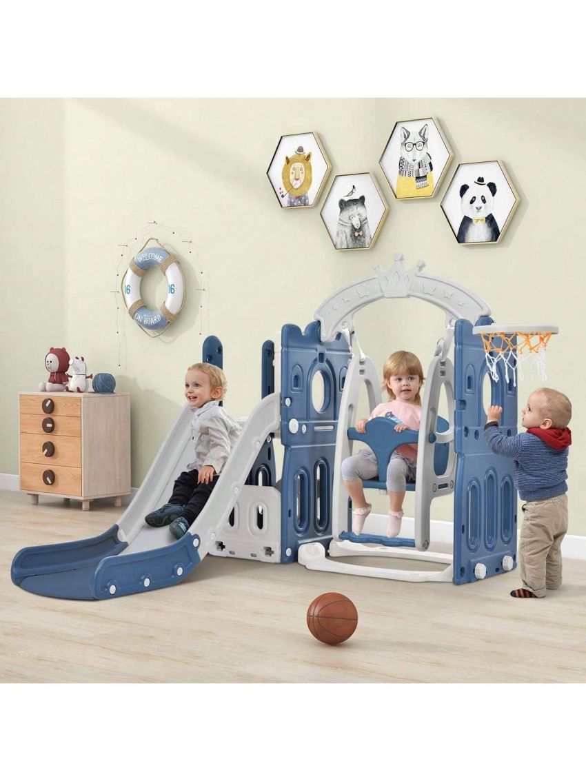 Merax Toddler Slide and Swing Set 5 in 1, Kids Playground Climber Slide Playset with Basketball Hoop Freestanding Combination for Babies Indoor & Outdoor