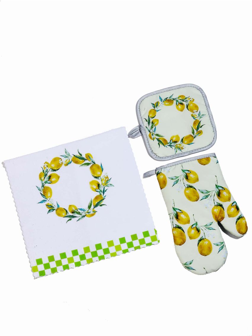 3pcs Lemon Print Kitchen Linen Set
