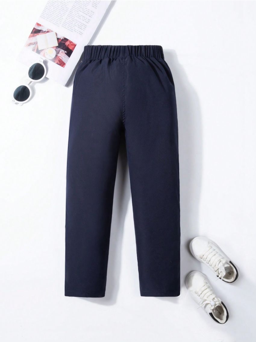 SHEIN Kids Academe Boys' Solid Navy Blue Basic Pants