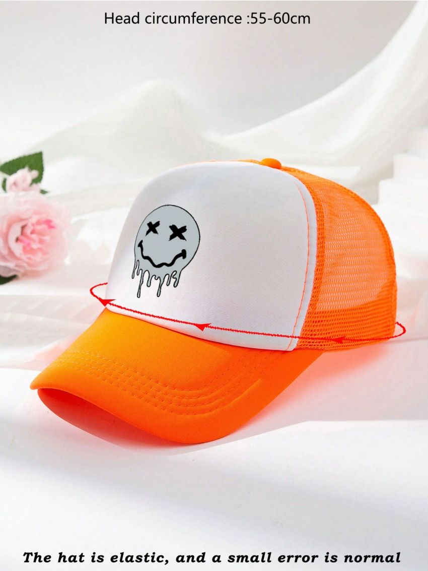 1pc Men's Cartoon Emoji Print Baseball Cap With Mesh Back Design