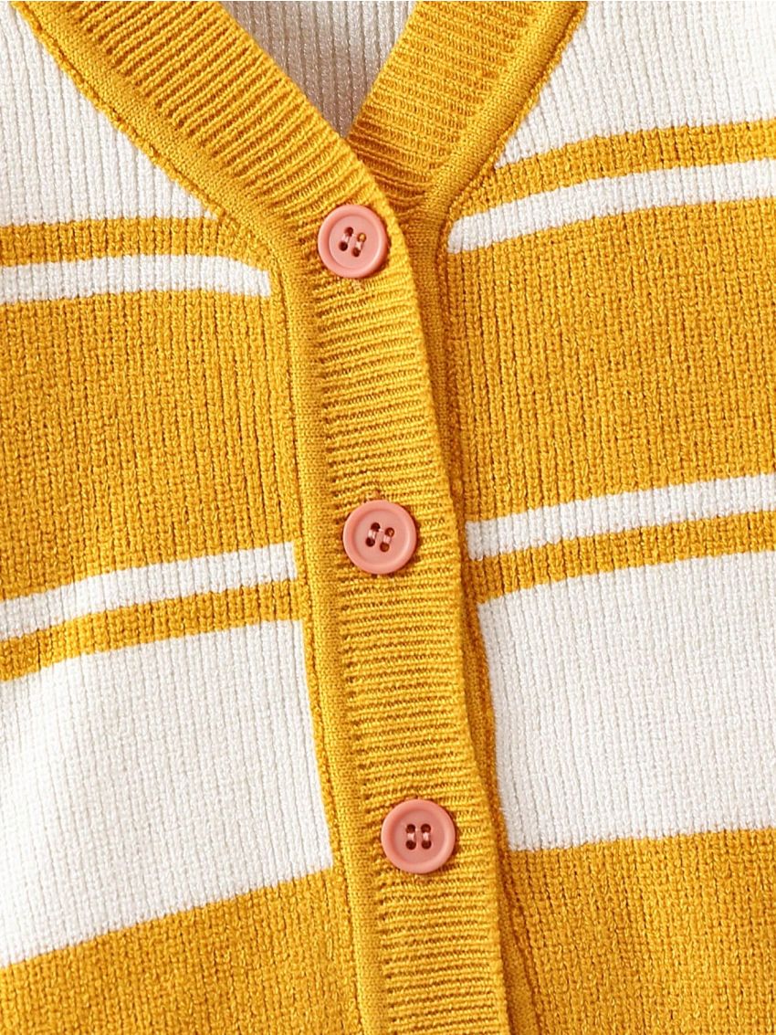 Baby Boys' Color Contrast Stripe V-neck Cardigan With Long Sleeve