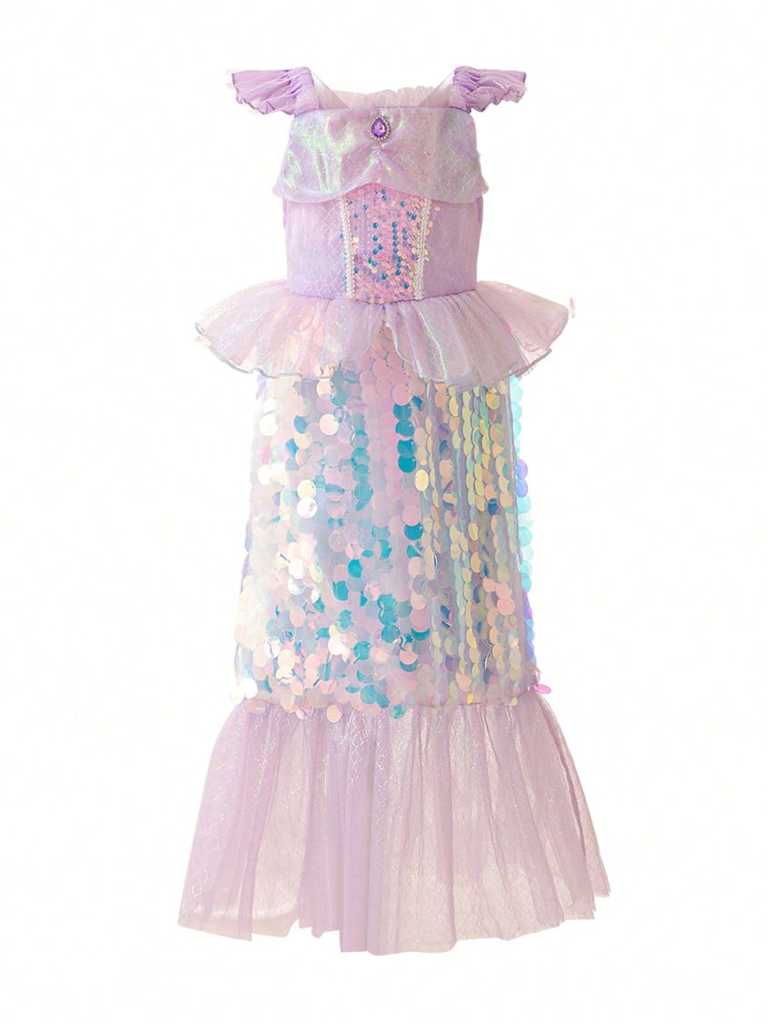 Little Girls' Sequin Mesh Flutter Sleeve Party Dress