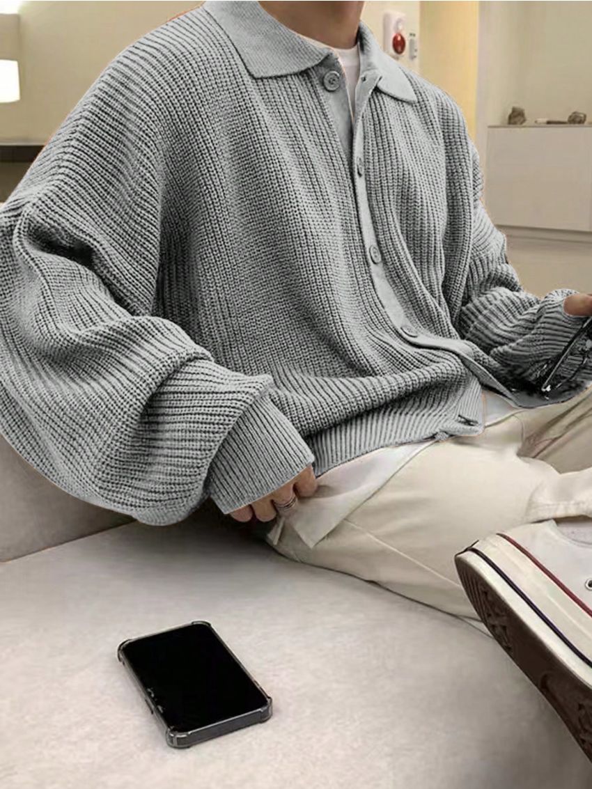 Manfinity Men'S Turn-Down Collar Button Front Cardigan