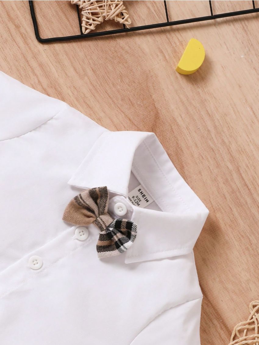 Baby Boy's Plaid Bowtie Short Sleeve Suspender Pants Gentleman Outfit