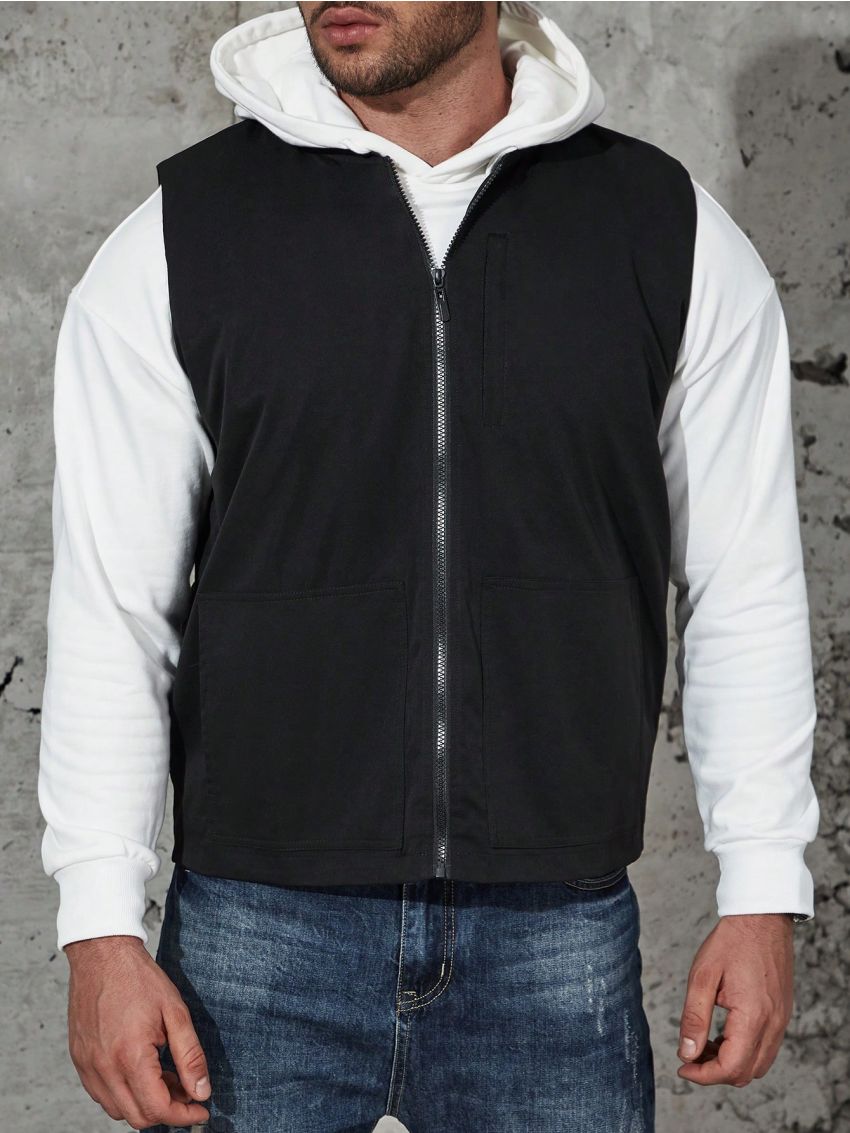 Men Plus Colorblock Zip Up Vest Coat