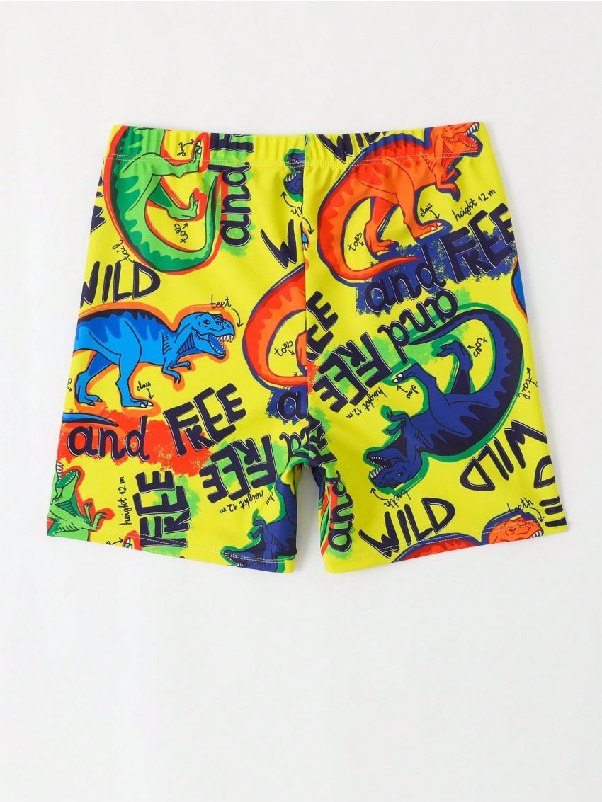 1pc Cartoon Dinosaur And Letter Printed Swimsuit Shorts For Tween Boys