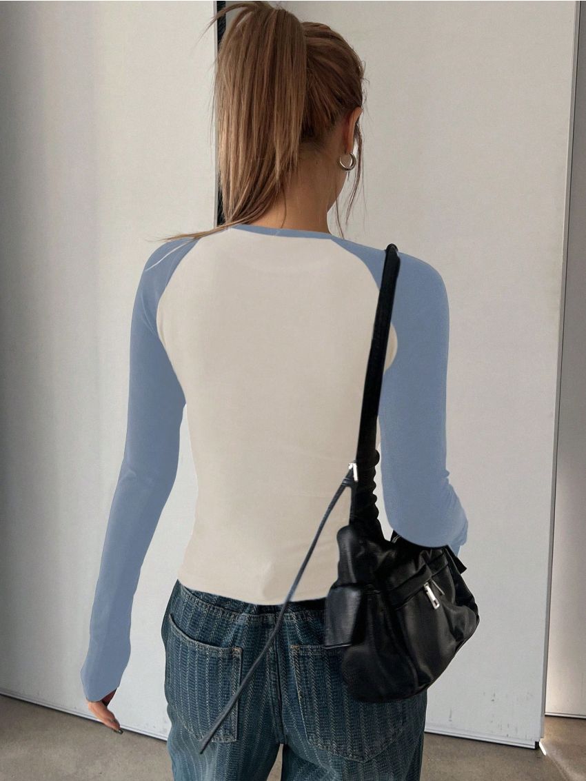 DAZY Casual Color Block Long Sleeve Slim Fit T-Shirt