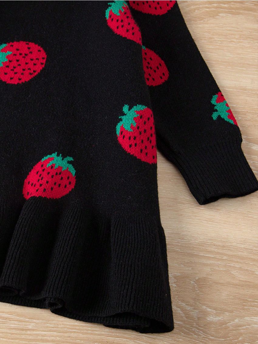 Baby Girl Strawberry Pattern Sweater Dress