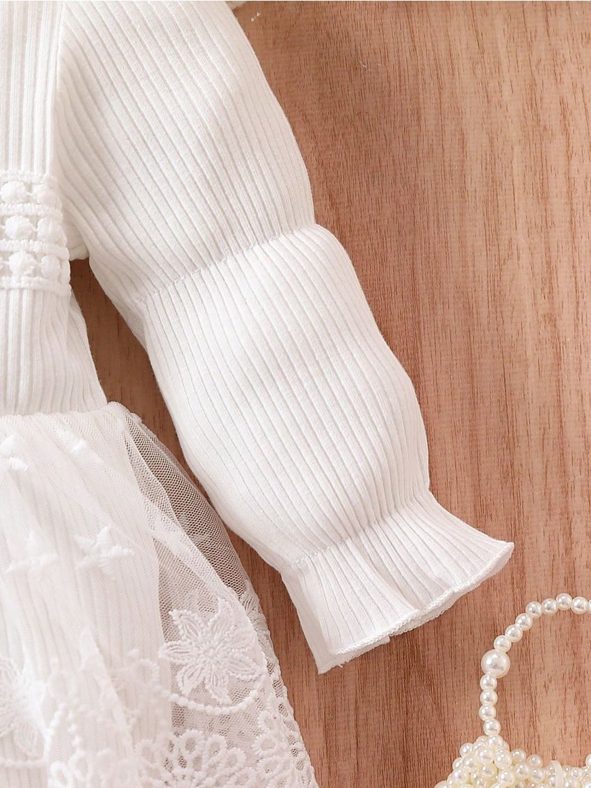 SHEIN Baby Girl Contrast Lace Flounce Sleeve Peplum Waist Combo Bodysuit