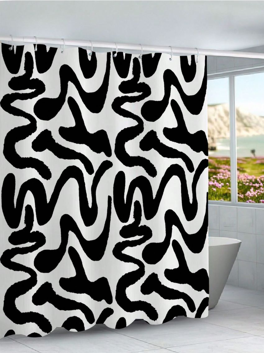 Le freak c est chic Black Twisted Line Pattern Waterproof Shower Curtain