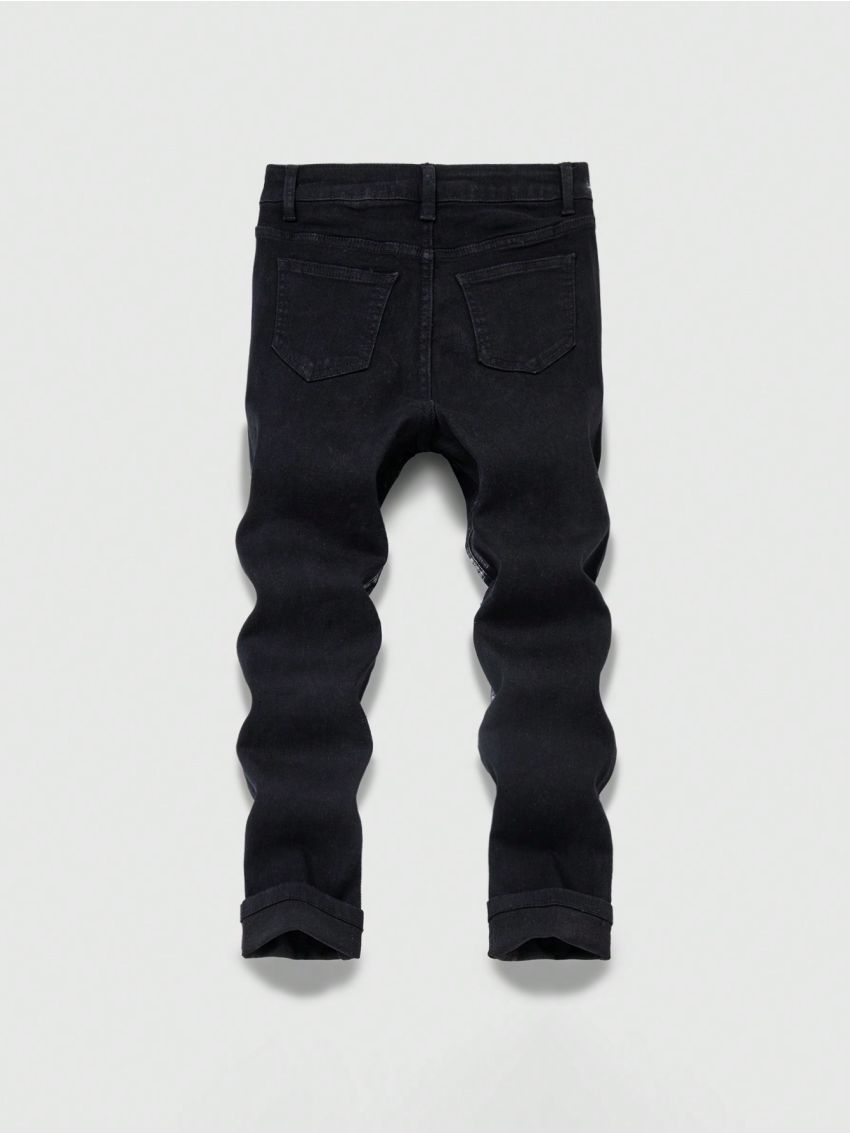 SHEIN Tween Boy Metallic Slim Fit Stretchy Washed Denim Skinny Jeans