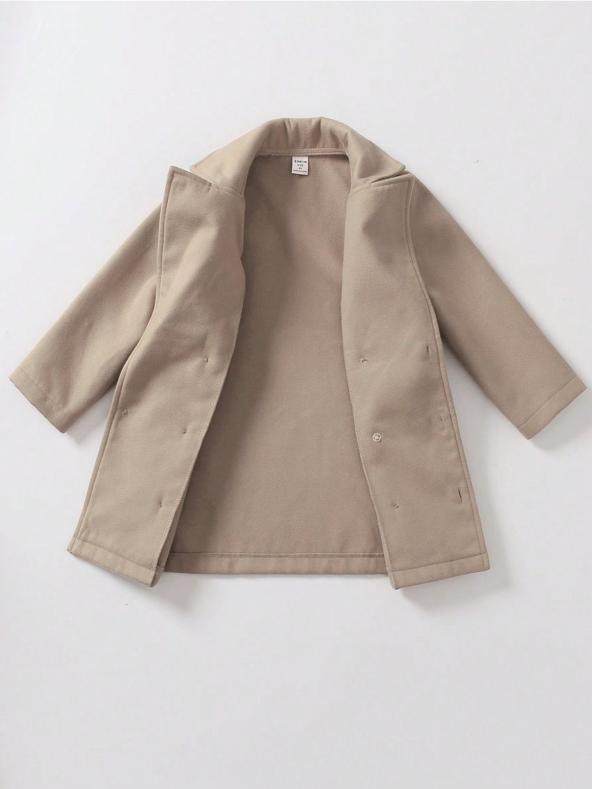SHEIN Kids EVRYDAY Little Boys' Solid Color Double-Breasted Peacoat With Lapel Collar