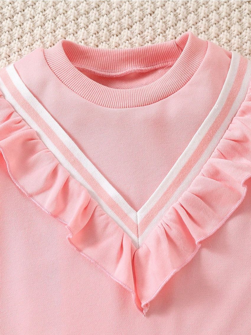 Little Girls' Striped Pullover Sweatshirt With Ruffle Hem Detail