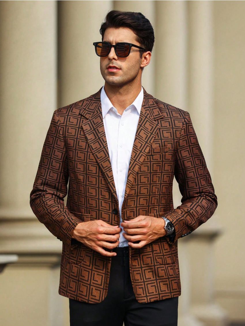 Men's Slim Fit All Over Print Suit Jacket