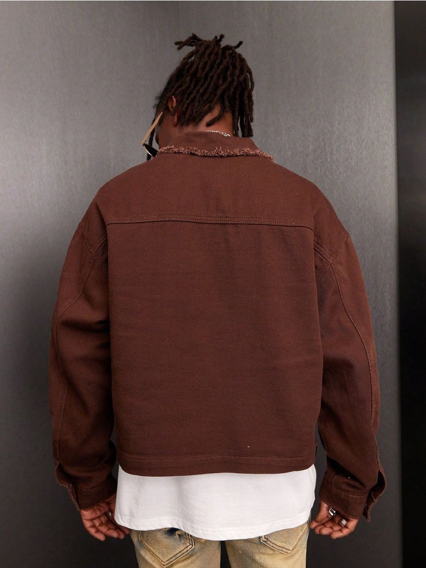 Men's Dragon Pattern Embroidered Fringed Denim Jacket