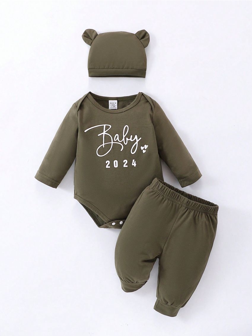 Baby Boy's Letter Printed Long-sleeved Trousers And Hat Suit