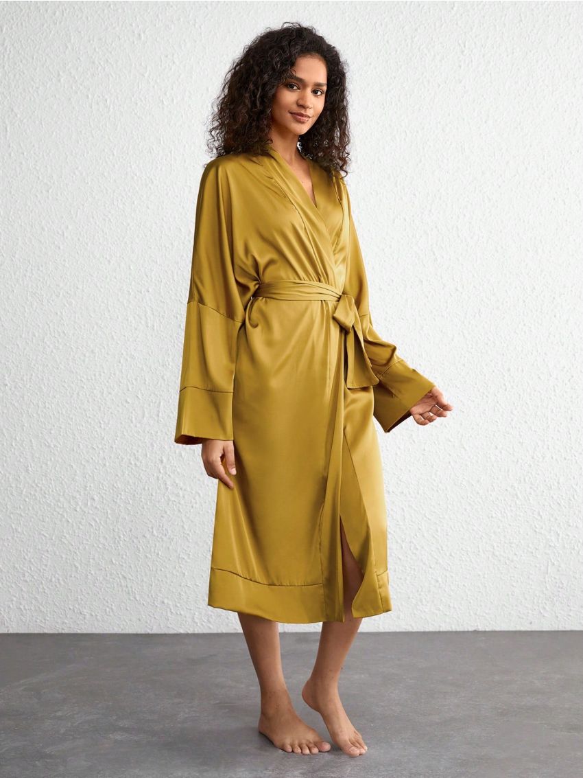 Solid Color Loose Belted Homewear Robe