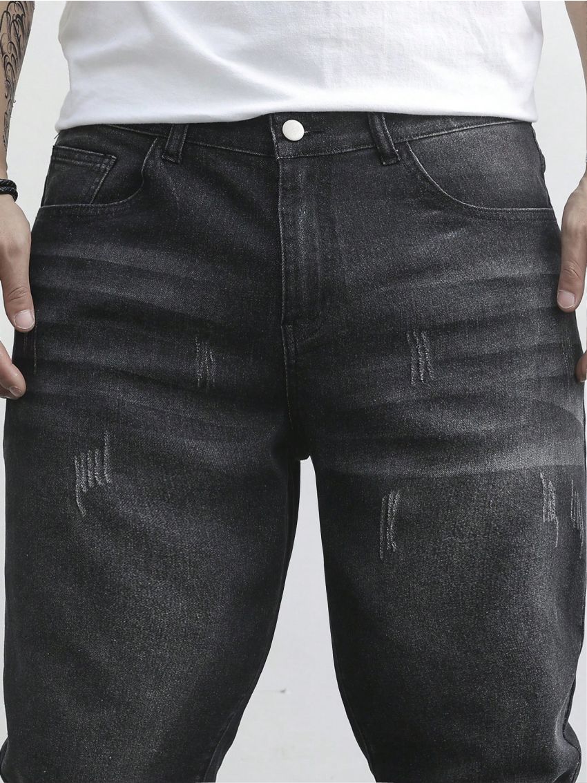 Men's Plus Size Cat Whiskers Design Slim Fit Jeans