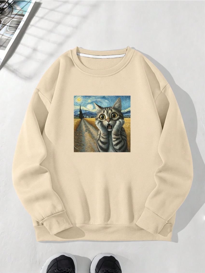 Men'S Fun Oil Painting Print Round Neck Sweatshirt