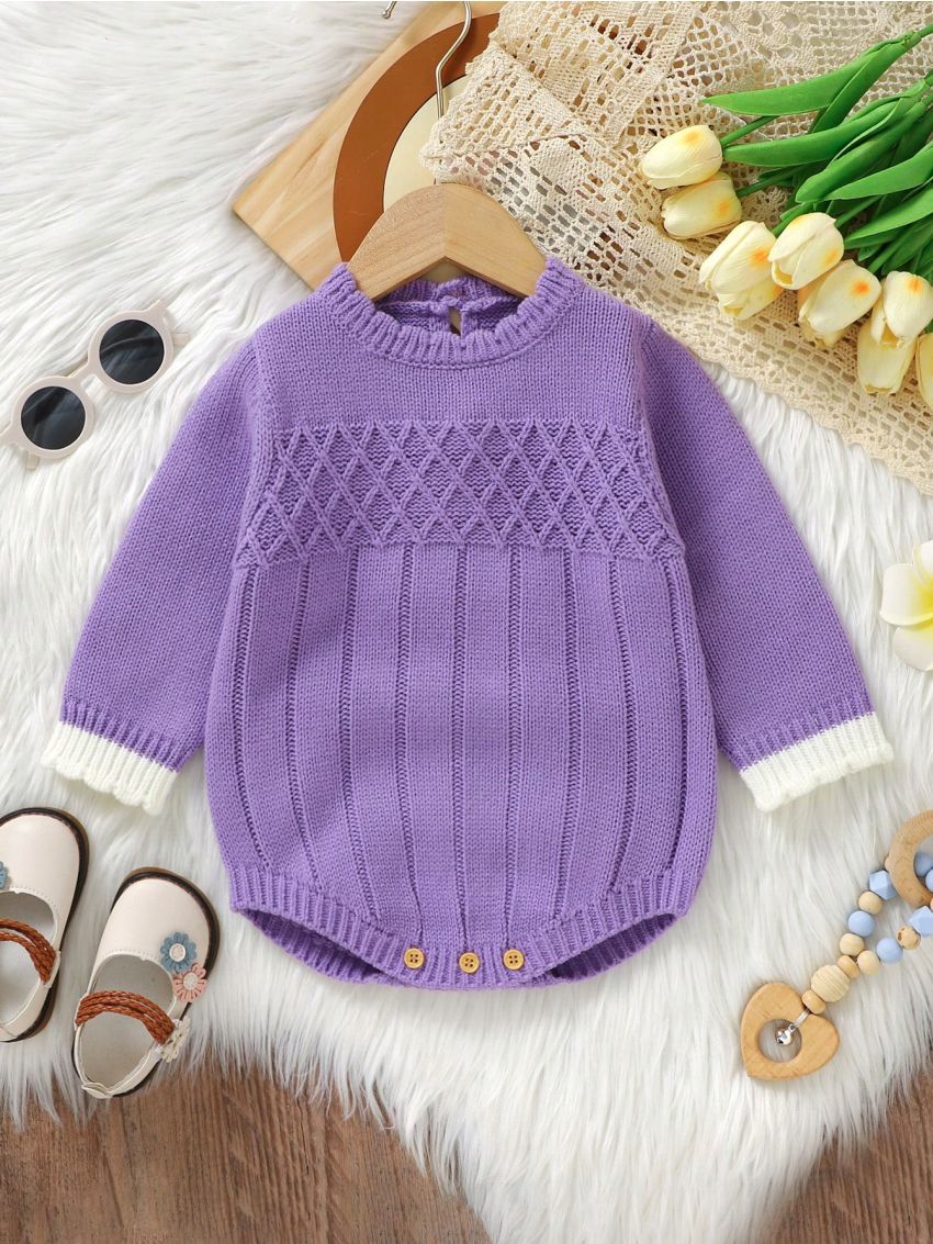 Baby Contrasting Edge Sweater Crawler Suit
