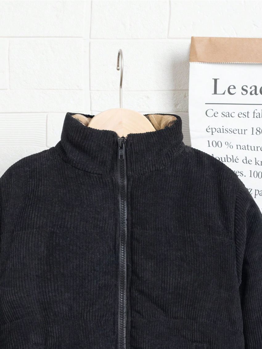 SHEIN Tween Boy Plaid Lined Zip Up Corduroy Winter Coat