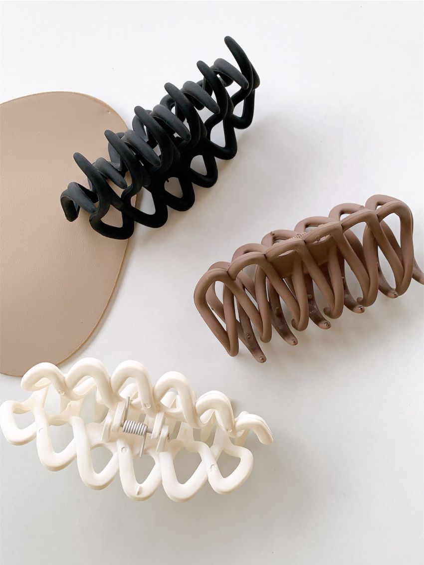 3pcs Solid Structured Hair Claw