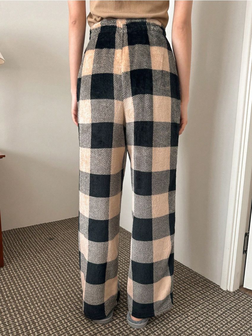 DAZY Plaid Furry Straight Pants For Pajamas