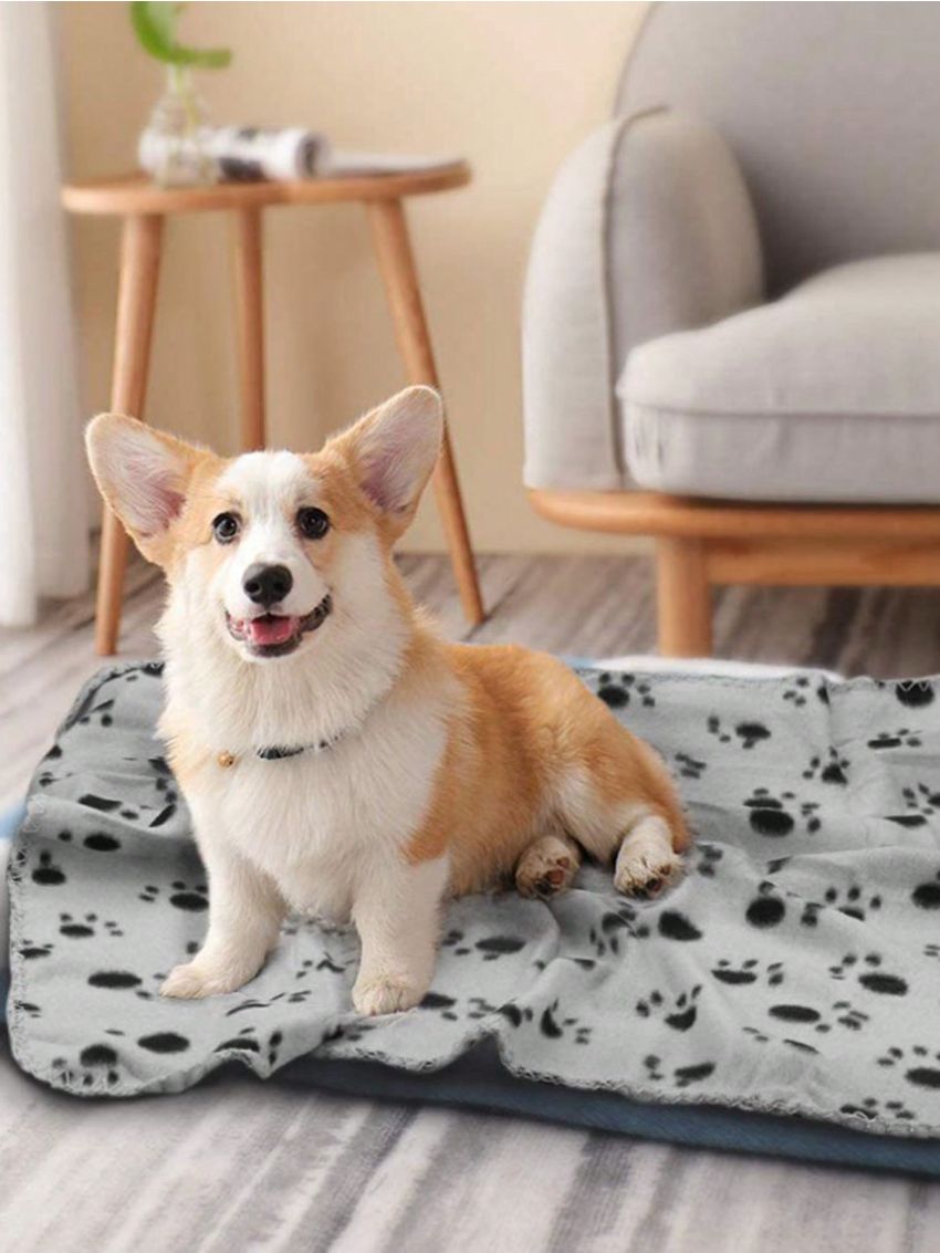 1pc Random Color Pet Blanket, Thick Flannel With Paw Prints, All Seasons Cat And Dog Blanket