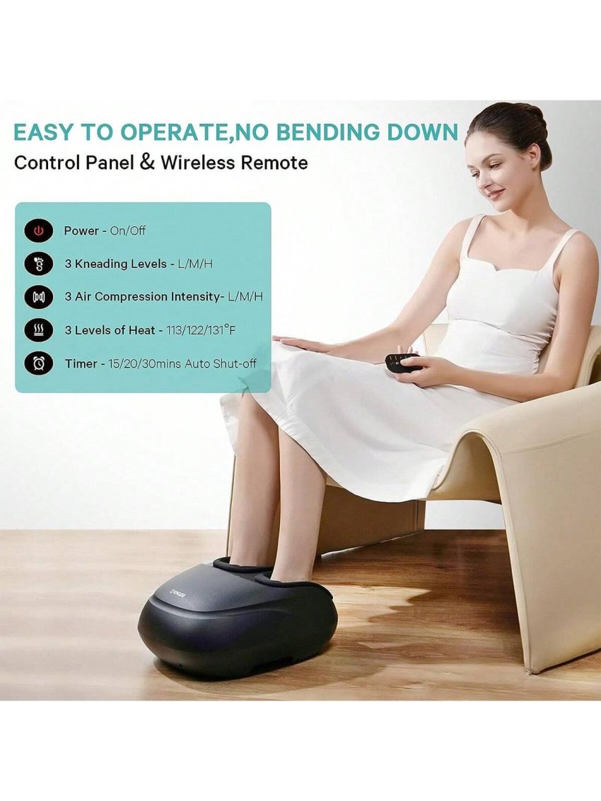 Foot Massager Machine with Heat, Shiatsu Deep Kneading Foot Massager Machine w/ Remote, Air Compression, Multi-Massage Modes, Auto-Off Timers, for Plantar Fasciitis and Tired Muscle, Home Office Use