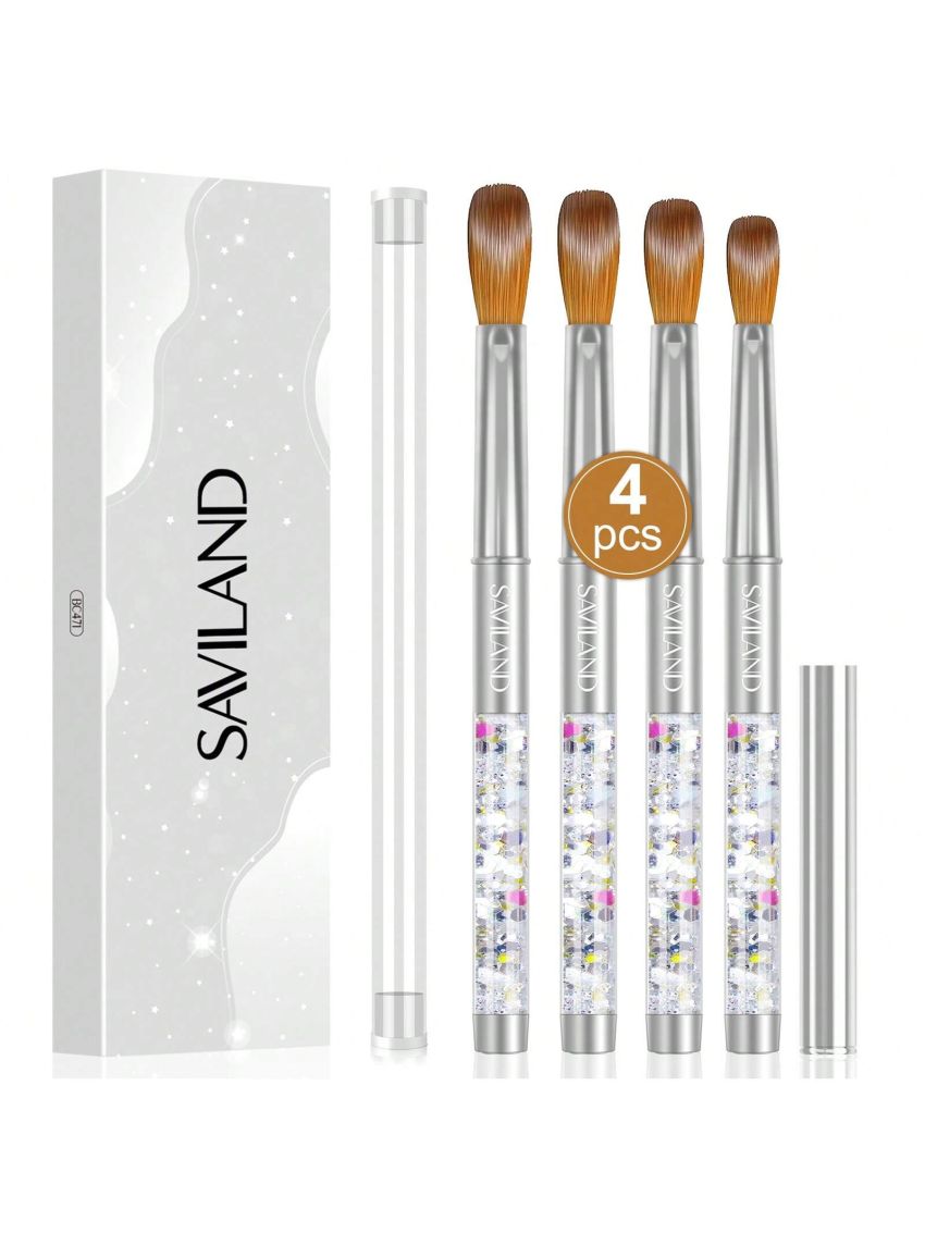 Saviland Kolinsky Acrylic Nail Brush Set - 4PCS Professional Acrylic Nail Brushes for Acrylic Application, Size 6/10/12/14 Acrylic Powder Brushes for Acrylic Nails Extension & 3D Nail Carving